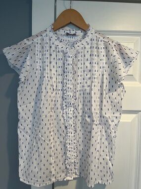 Lucky Brand White Blouse with Blue Dot Print
